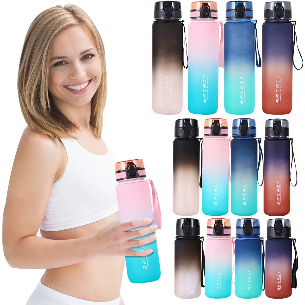 0.5L/0.75L/1L Sports Water Bottle High Capacity Plastic Fitness Portable Leakproof Drinking Bottle Camping Hiking Sports Cups