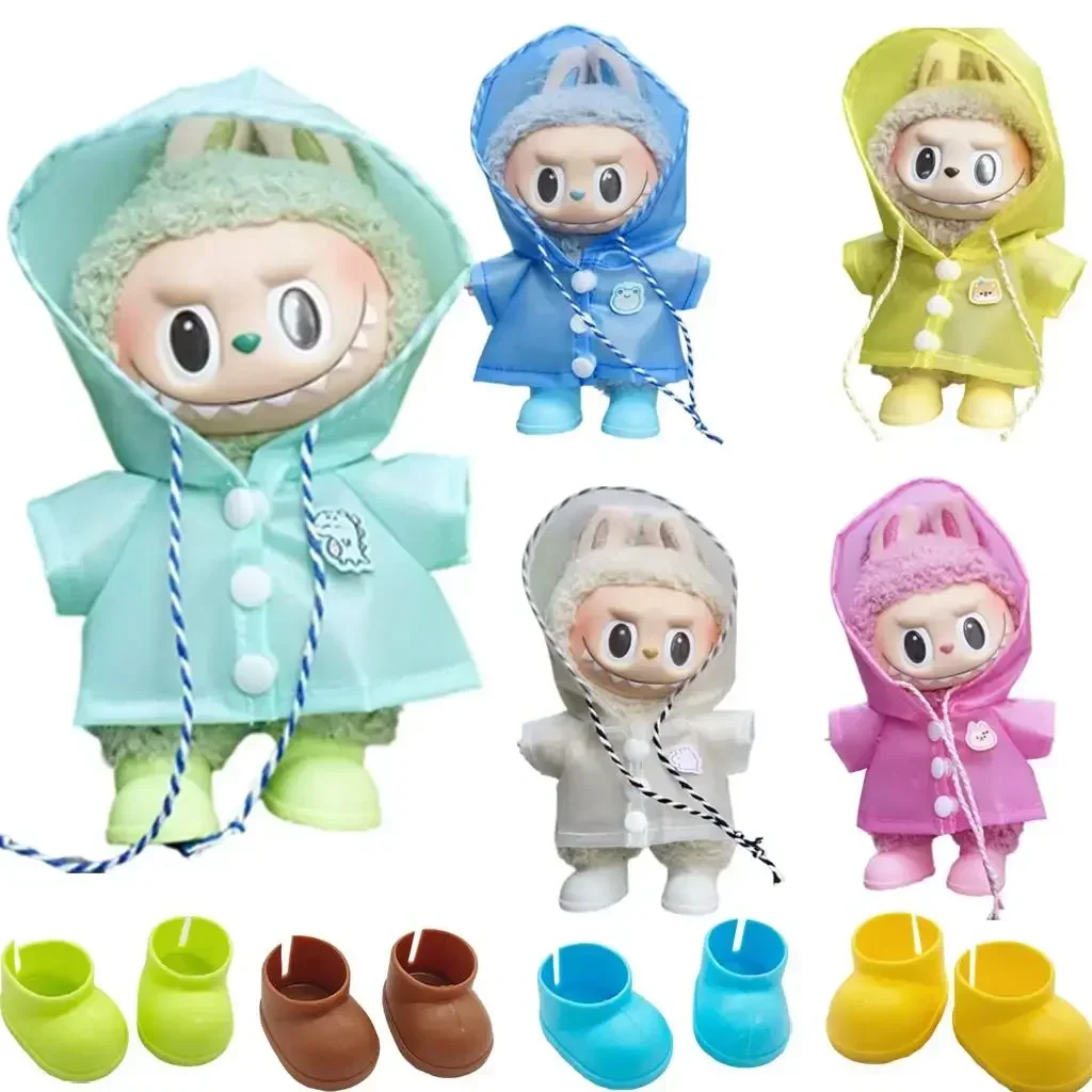 

For 17 cm labubu v1/v2/v3 doll clothes animal raincoat hooded cape for Ropa labubu Dolls Accessories