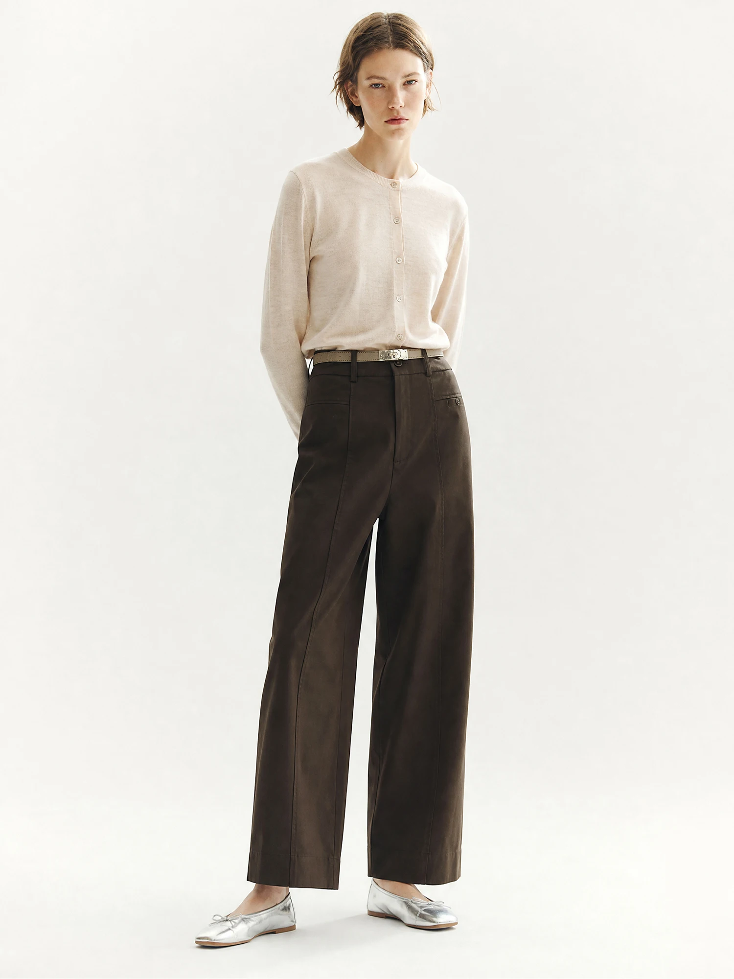 Comfortable Anti-Wrinkle Easy Care Straight Leg Wide Leg Casual Pants mid High Waist Simple Style Women's Cotton Blend Trousers