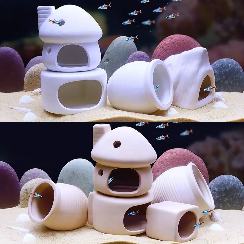 Ceramics Fish Tank Decorations Clay Pot Mushroom House Fish Shelter Spawning Breeding Cave Tank Shrimp Nest Aquarium Accessories