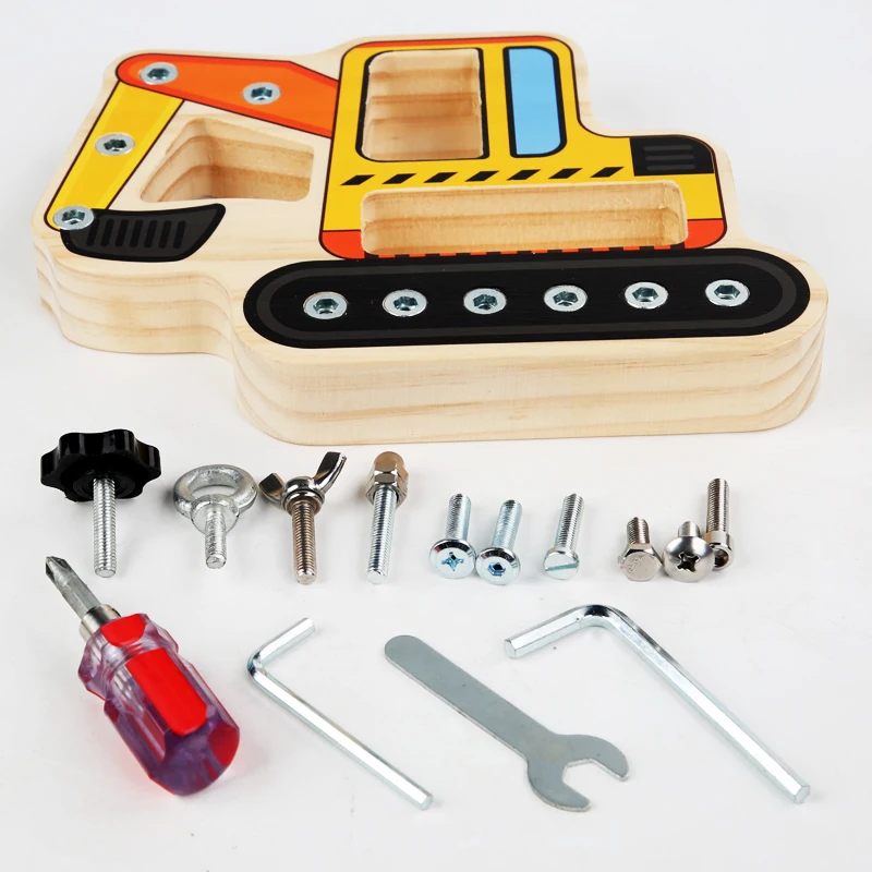 Kids Screw Busy Board Wooden Toy Children Montessori Fine Motor Training Nut Screw Disassembly Engineering Car Puzzle Game