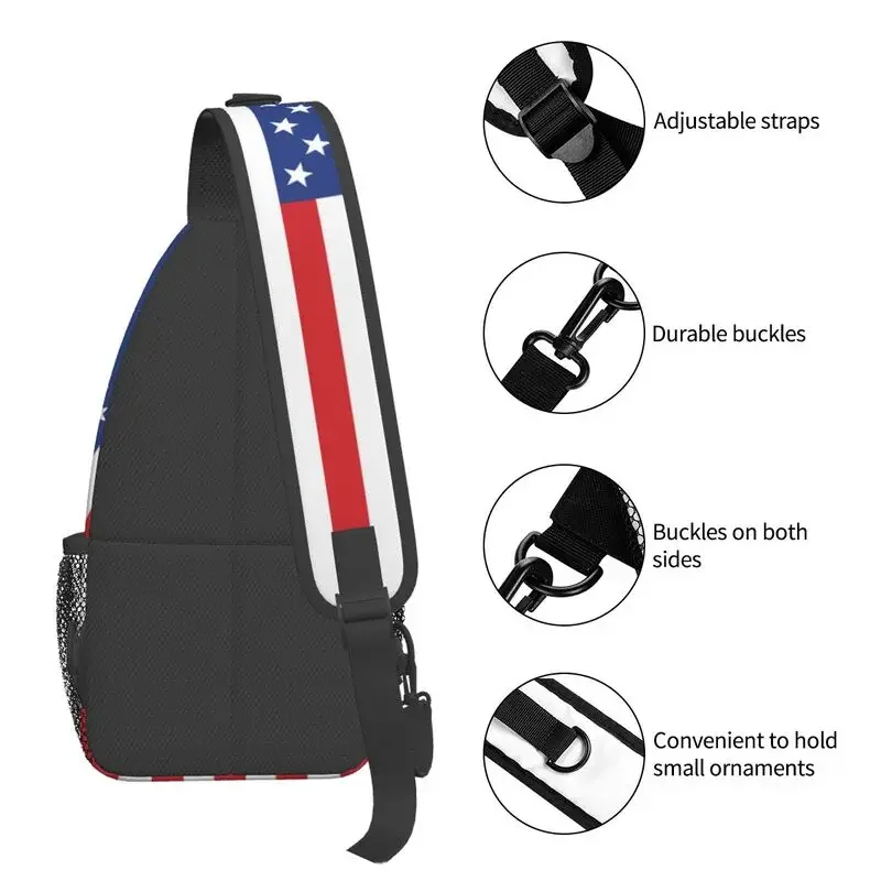 Mochila Crossbody Sling personalizada para homens, Bandeira americana dos EUA, Estados Unidos Estrelas, Bolsa de ombro no peito para ciclismo, Camping Daypack