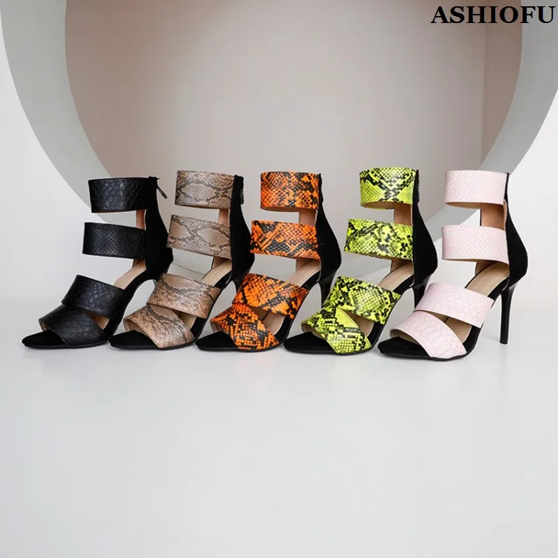 

ASHIOFU Handmade New Classic Style Ladies High Heels Sandals Patchwork Summer Peep-toe Five Colors Evening Fashion Party Shoes