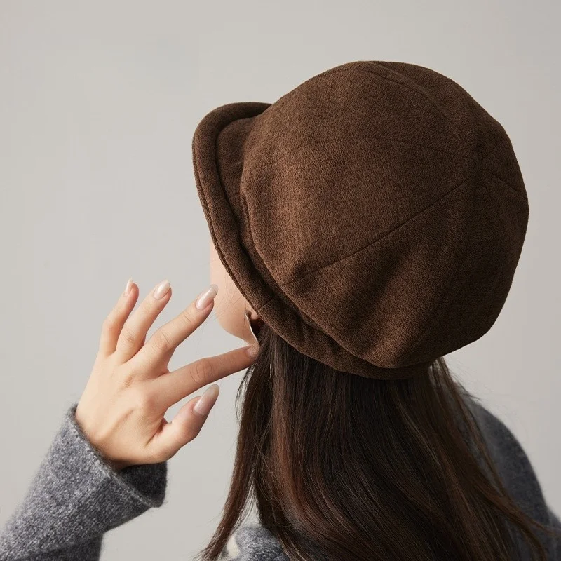 

Three-dimensional micro-rolled fisherman's hat with fleece and thickened new style beret for women