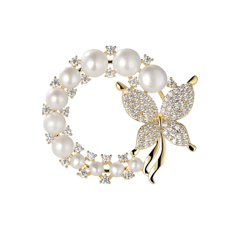 

WP-005 WKT Luxury Design Pearl around the Butterfly Brooch for Women Anniersary Gift Pure Gorgeous Delicate Breastpin