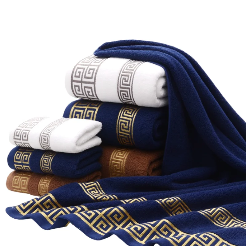 

2pc 70x140cm Big Bath Towels Geometric Embroidered Bathroom Cotton Towels Blue White Brown Luxury Personalized Gift Towels 수건 세트