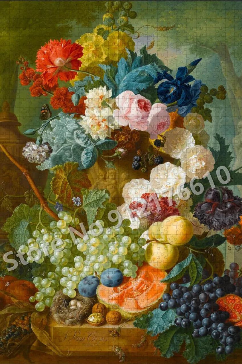 Jigsaw Puzzle 300/500/1000Pcs Grape Peach Foods Vintage Decor Artwork Fruit Basket Print Assembled Puzzle Educational Toys Gifts