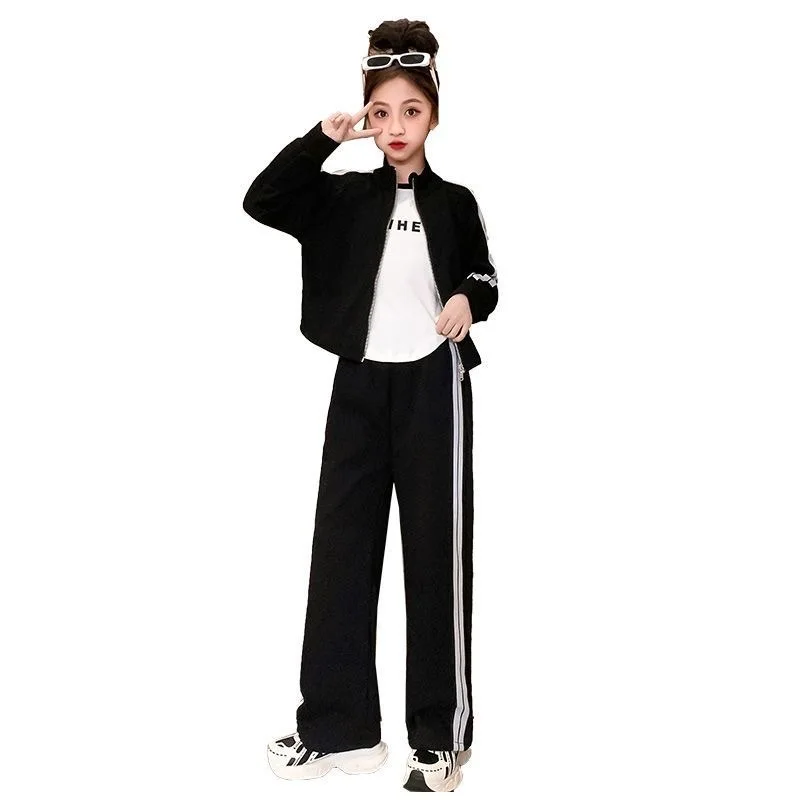 2025 الخريف الشتاء فتاة المراهقين رياضية ضئيلة جاكيت زيبرا مقنعين + مستقيم مخطط بانت 2 قطعة/مجموعة الطفل 4 5 7 8 10 12 14 15 سنة