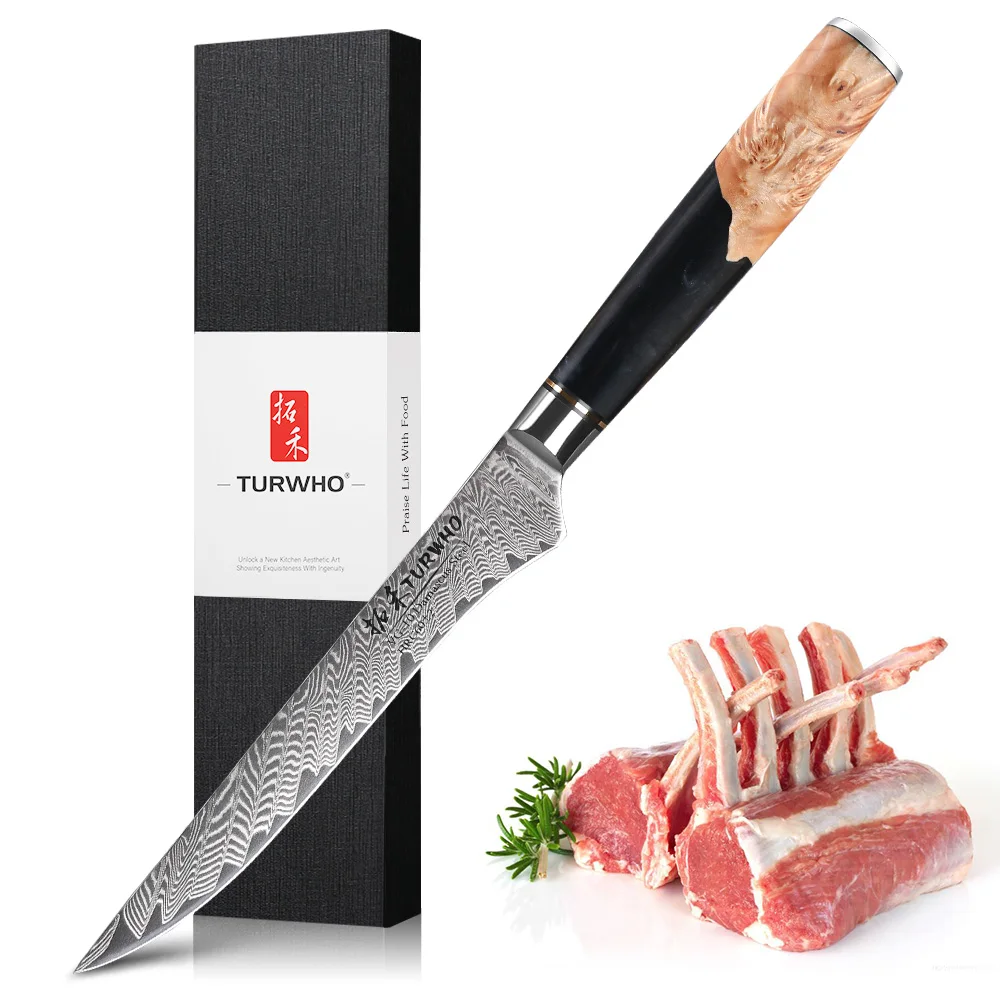TURWHO 1PC Damaskus Küche Kochmesser High Carbon Stahl Hackmesser Brot Schälen Boning Utility Messer Kochen Werkzeuge mit Geschenk box