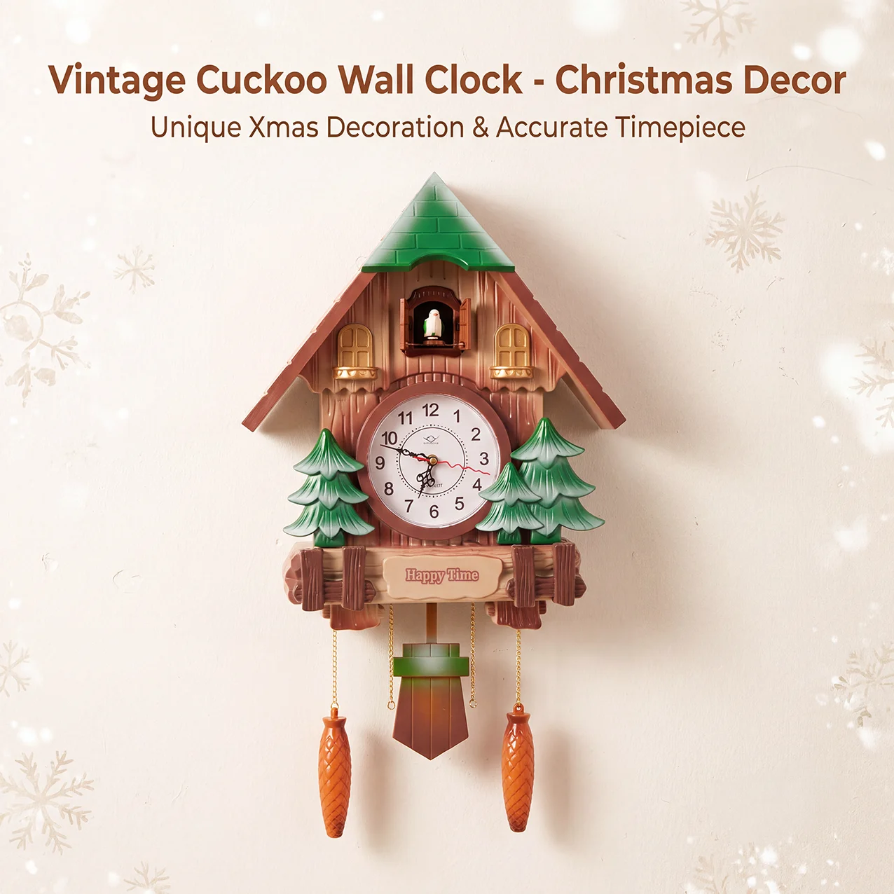 1 piece, 3D retro cuckoo bird wall clock, Christmas theme (Santa Claus, Christmas tree, 