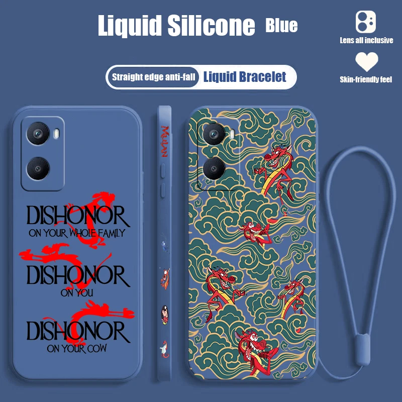 Disney Mulan Dragon For OPPO A98 A96 A94 A93 A77S A76 A74 A73 A72 A57E S A56S Liquid Left Rope Silicone Phone Case