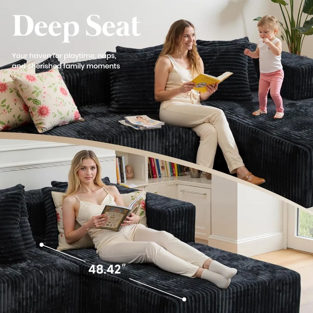 أرائك مقطعية على شكل حرف U مقاس 130 بوصة لغرفة المعيشة، أريكة سحابة بدون عظم مع كرسيين مع مجموعة مرنة 4 في 1 #3