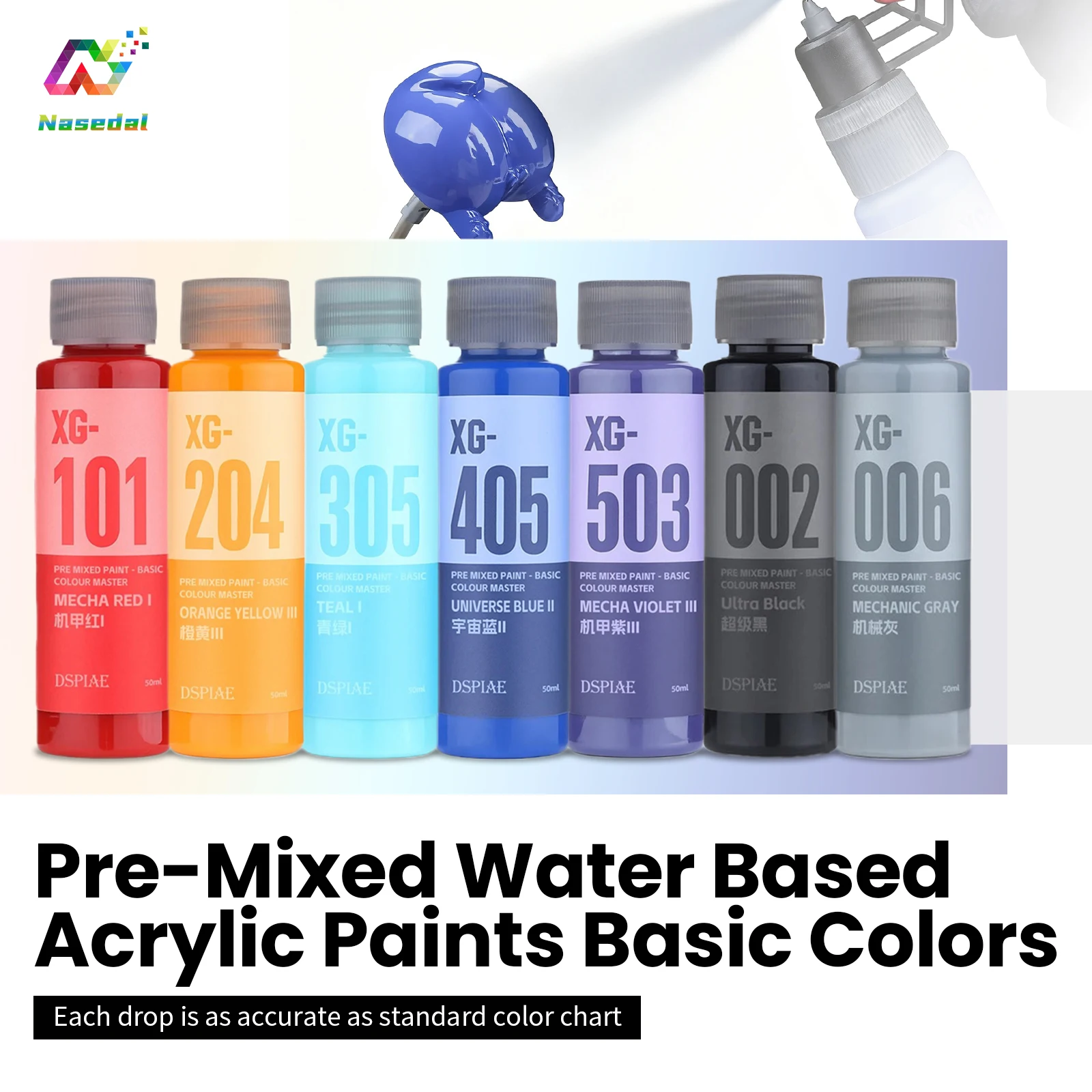 DSPIAE XG Series Pre Mixed Water Based Acrylic Paint Kit 50ML Spray Painting for Gundam Scale Model Coloring Tools 3/7/8/9/10pcs