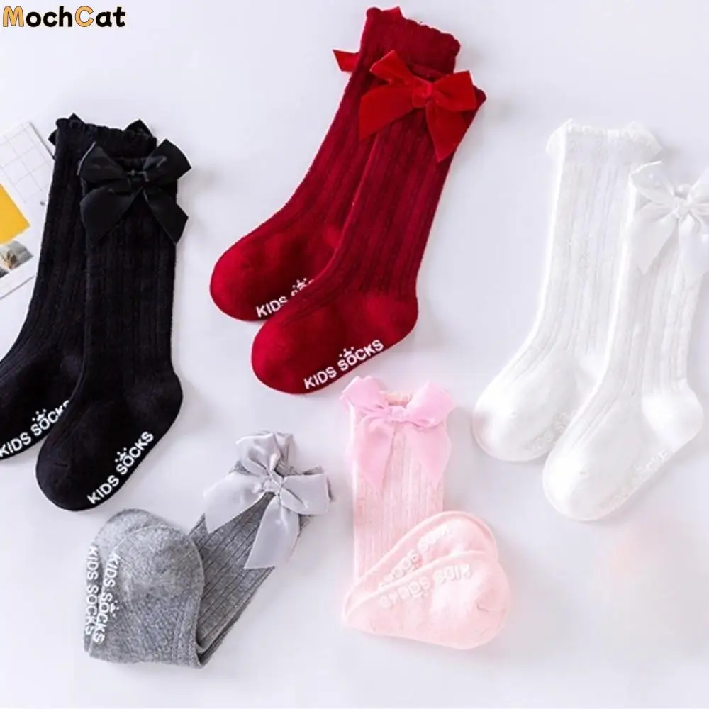 

6 Pairs Fashion Long Baby Knee Socks Soft Comfortable Kids Socks Breathable Anti-slip Big Bow Hosiery Girls Wear
