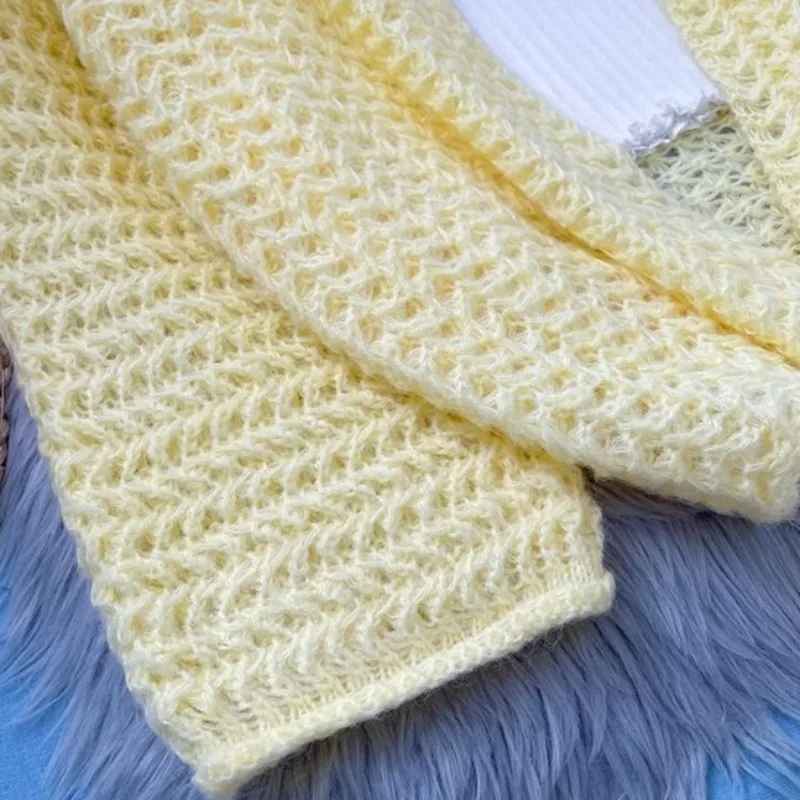 Cárdigans amarillos de manga larga para mujer, abrigo de nicho de punto que combina con todo, informal, elegante, Simple, sólido, primavera y otoño