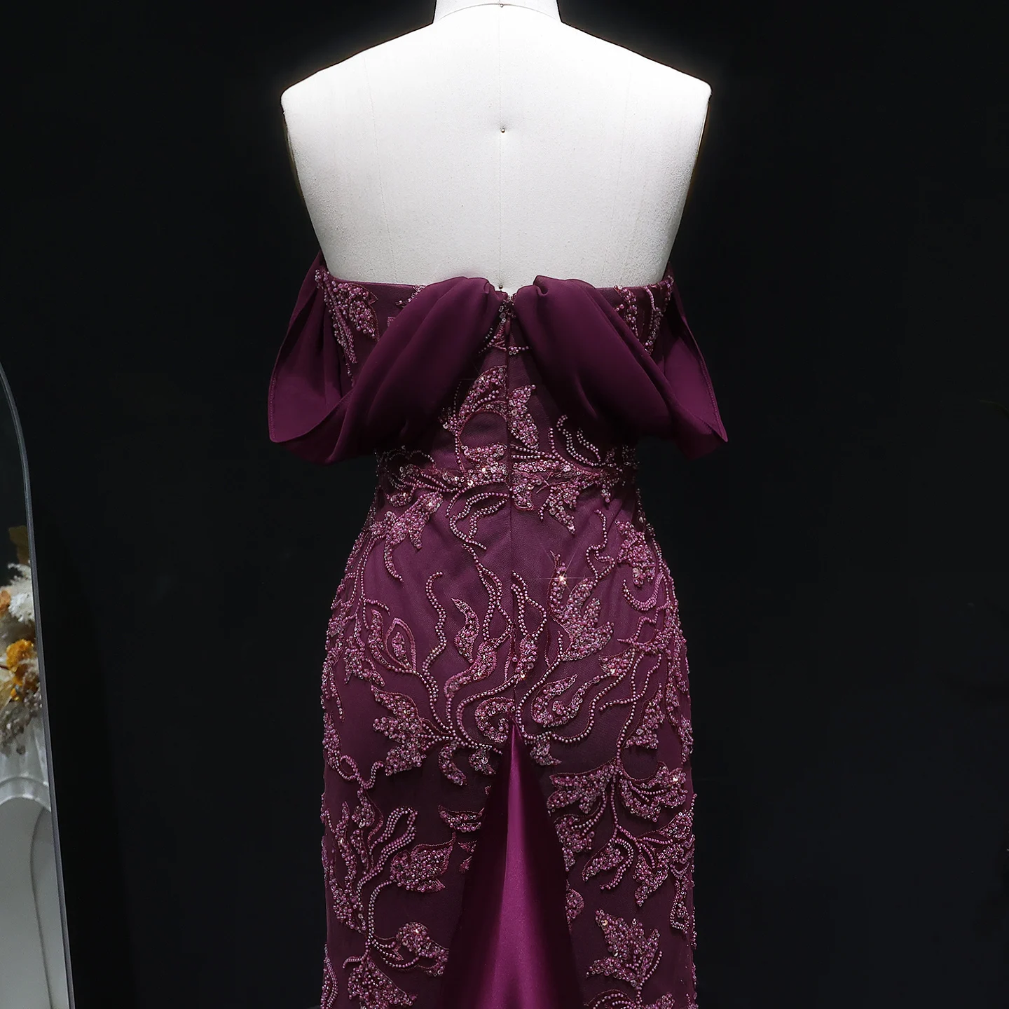 Sharon Said Elegantes Schulterfreies Abendkleid Meerjungfrau Perlenbesetztes Rückenfreies Ballkleid für Hochzeitsfeier SS622 Maßanfertigung – Detail 22