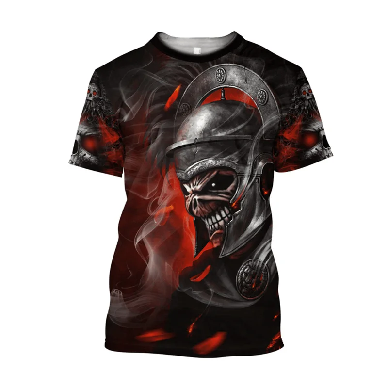 

Men's Summer Fashion Skull 3D Printed T-shirt Street Leisure Retro Short sleeved O-neck Large Top
