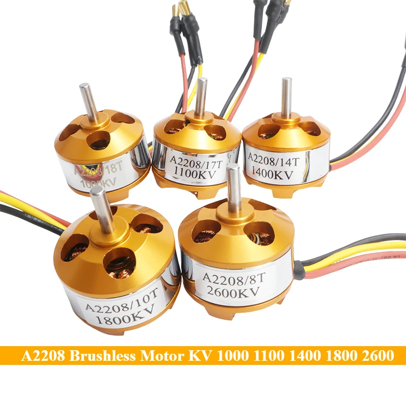 มอเตอร์ไร้แปรงถ่าน A2208 2208 KV 1000 1100 1400 1800 2600 มอเตอร์ไร้แปรงถ่านสำหรับเครื่องบินปีกตรึง รถยนต์ โมเดล โดรน มอเตอร์ DIY