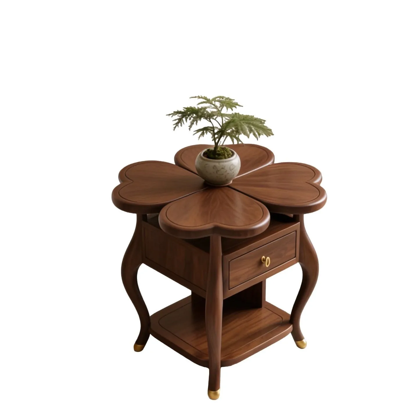 New Chinese Black Walnut Solid Wood Flower Shape Edge Table Modern Simple Four-leaf Clover Storage Coffee Table