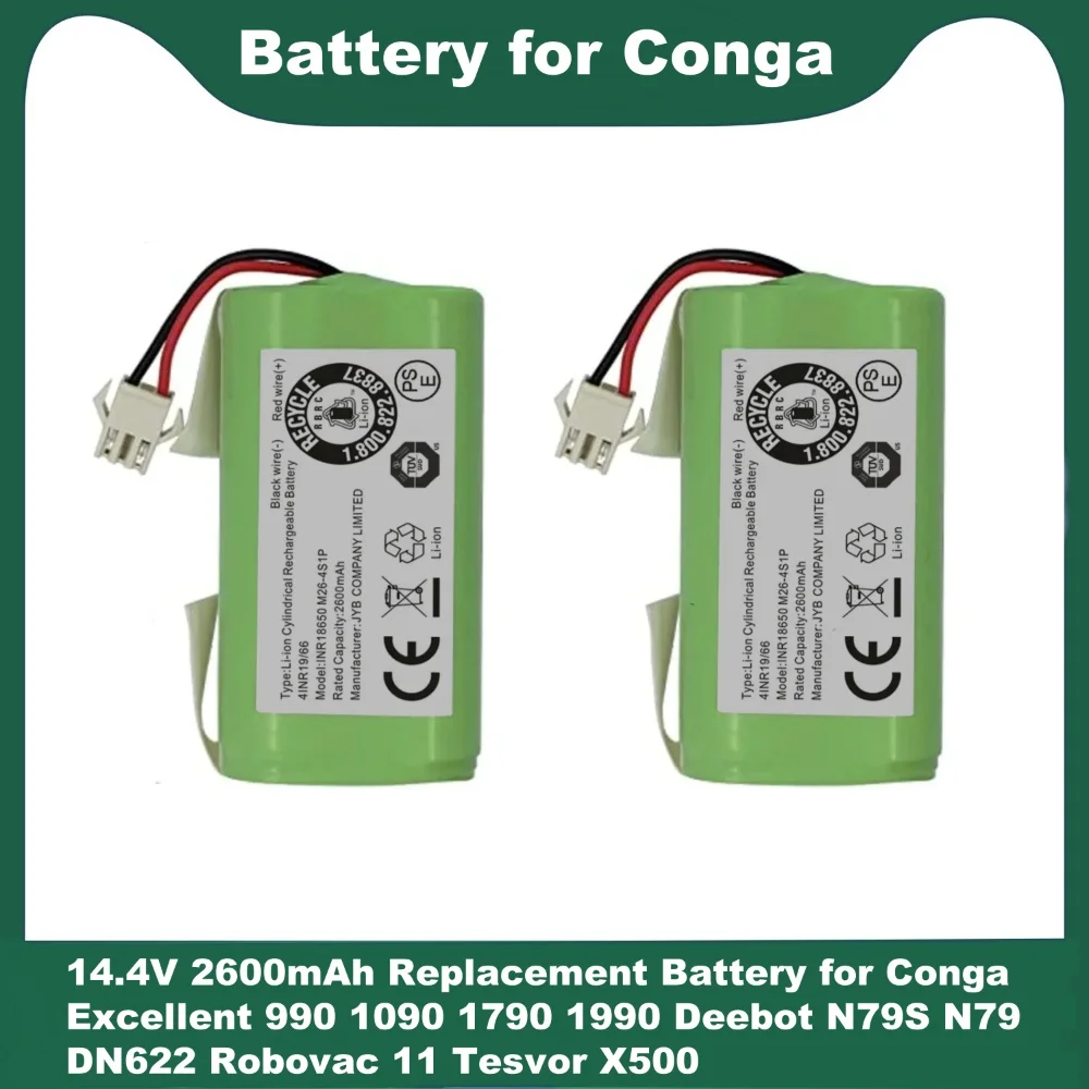 

Original 14.4V 2600mAh Replacement Battery for Conga Excellent 990 1090 1790 1990 Deebot N79S N79 DN622 Robovac 11 Tesvor X500