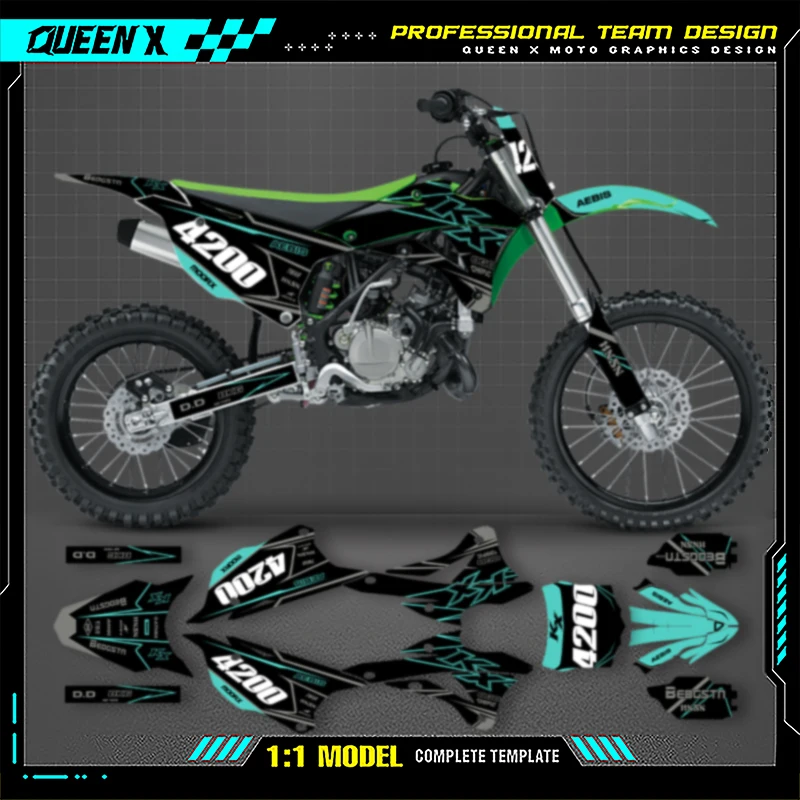 Queen X MOTOR مخصص فريق دراجة نارية الرسومات خلفية ملصقات مصورة أطقم لكاواساكي KX85 100 2014-2021 003