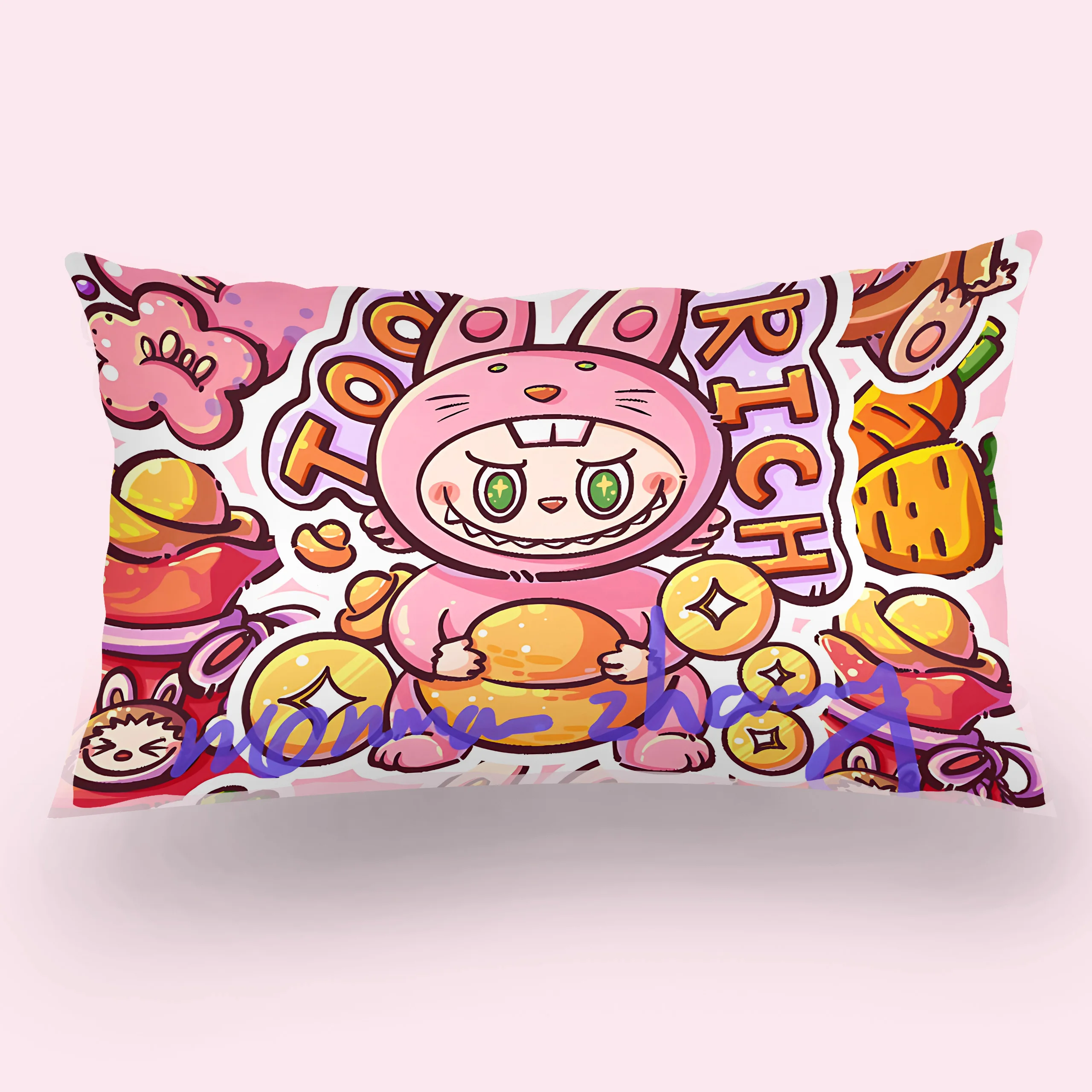 Hot Cartoon Cute LABUBU 2 Double-sided Printing Rectangle Pillow Case Bedside Pillowcase Sofa Cushion Cover Room Home Decoration