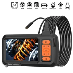 Endoscope Camera 4.3 Inch Screen HD1080P 8MM Lens Replaceable Cable 1-100 Meter USB Plug Pipe Inspection Borescope LED 2600mAh