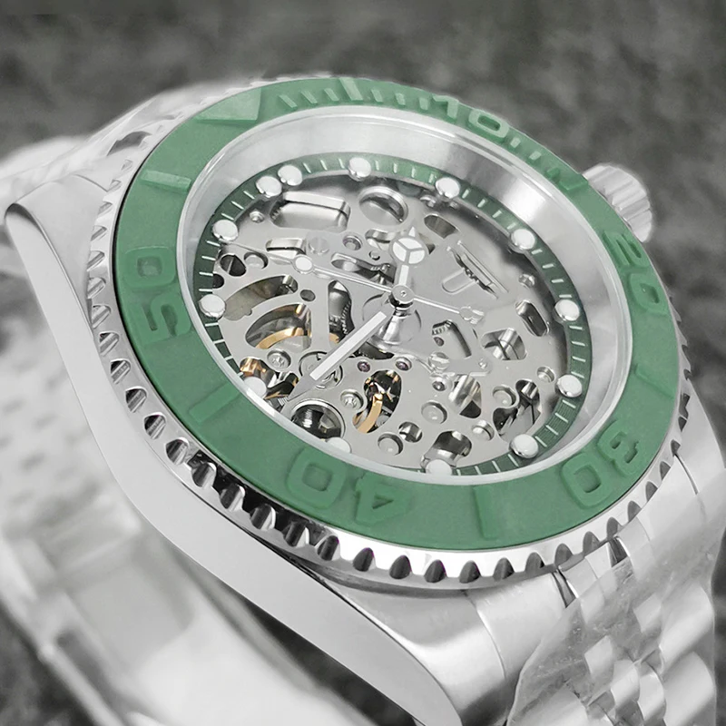 Mod Seiko NH70 skeleton Chapter Ring for Japan NH70 Movement OD 28.5MM ID 24.5MM Men Watch Case Accessories Green Luminous Ring