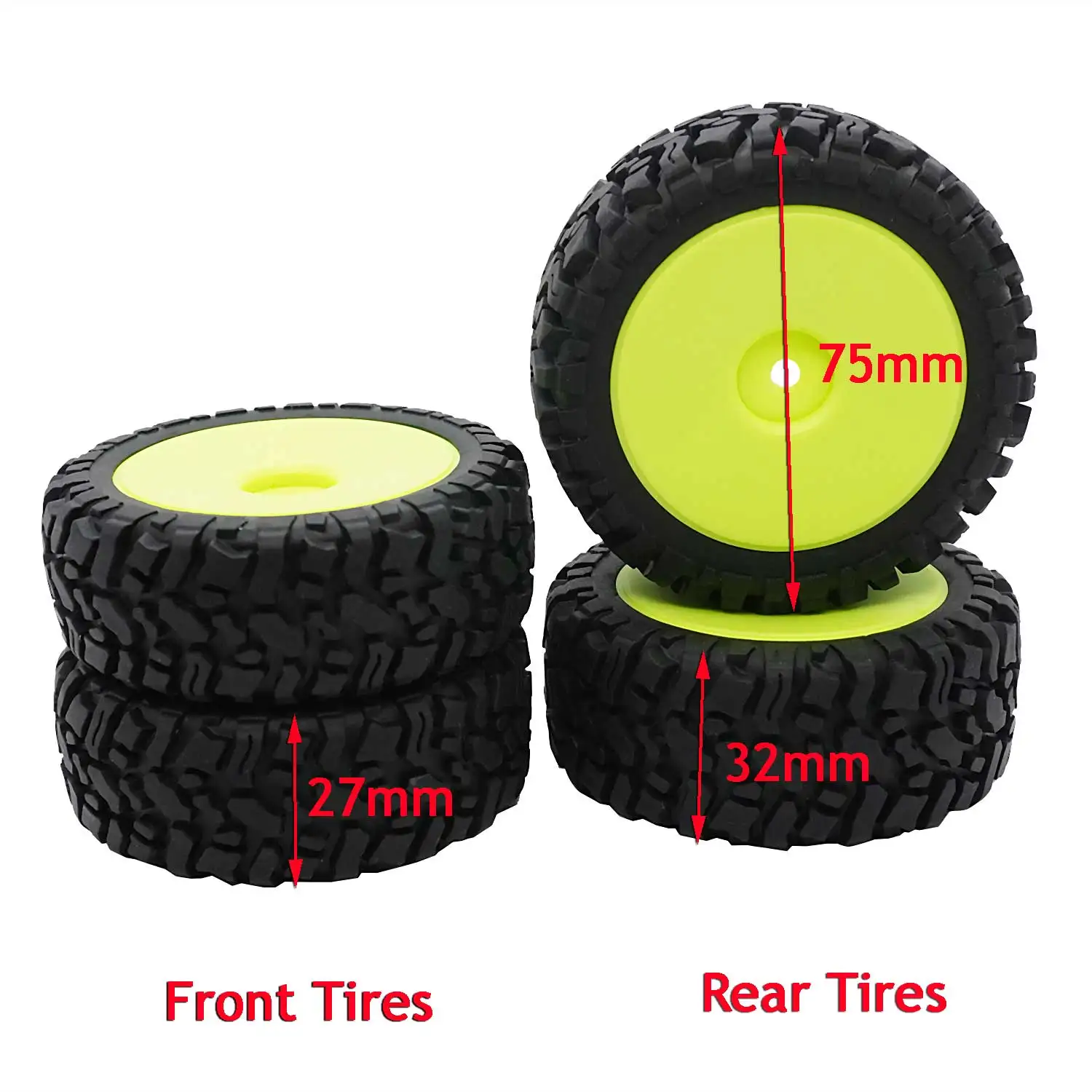 4pcs 75mm RC Car Anti-Slip Off-road Tires for Wltoys 144010 124016 124017 124007 MJX 16207 1/12 1/14 1/16 RC Car Buggy Parts