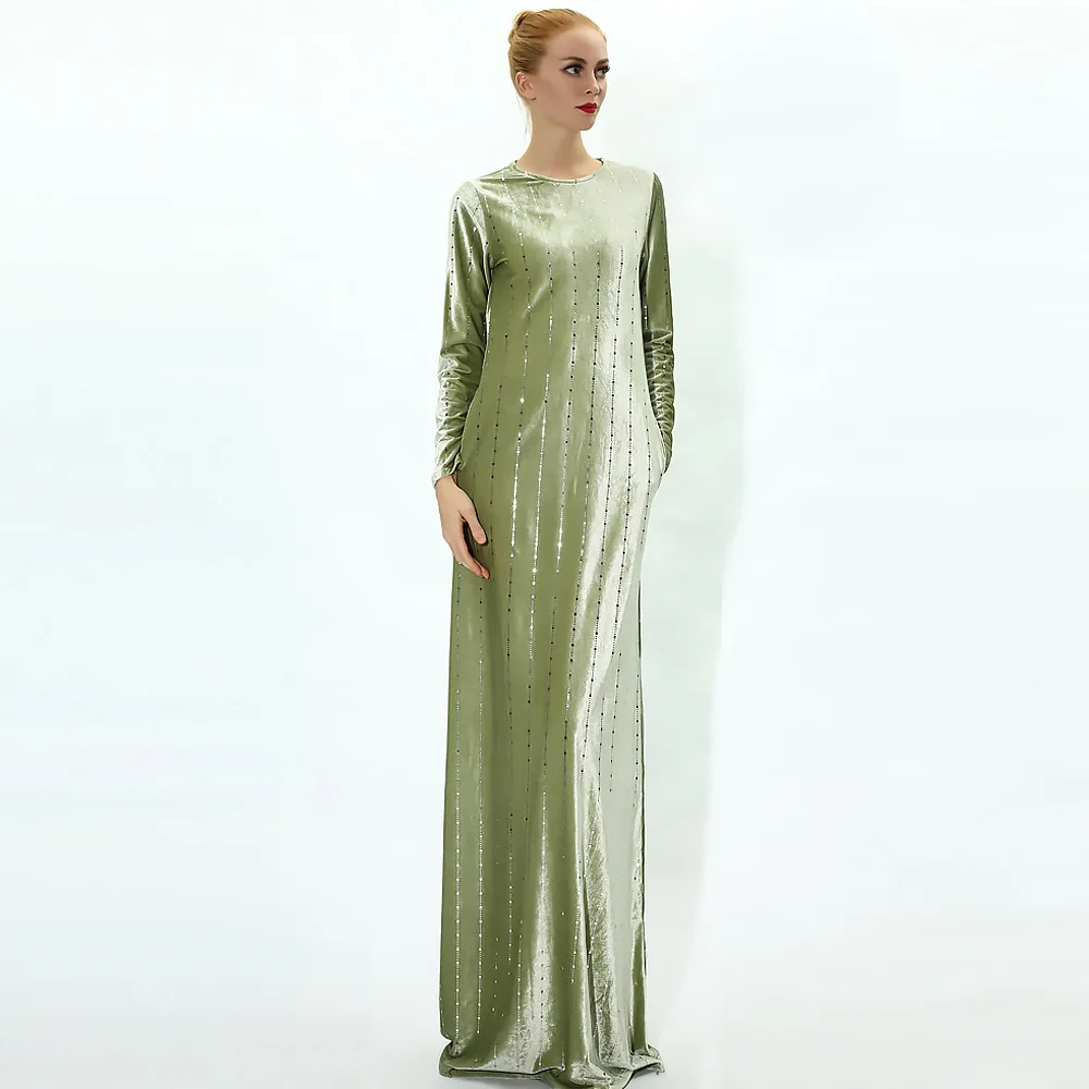 Autumn Winter Velvet Muslim Dress for Women Abaya Sequins Elegant Morocco Party Dress Kaftan Arabic Long Robe Thick Vestidos