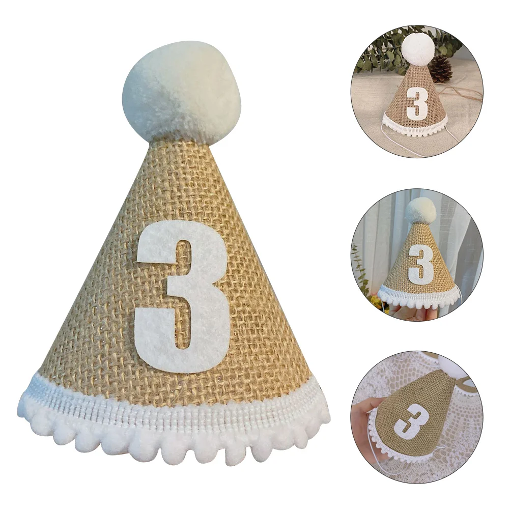 

1Pcs Birthday Party Hat Linen Kids Headwear Adorable Decorative Hats for Child Birthday Favor Party Decorative Hats
