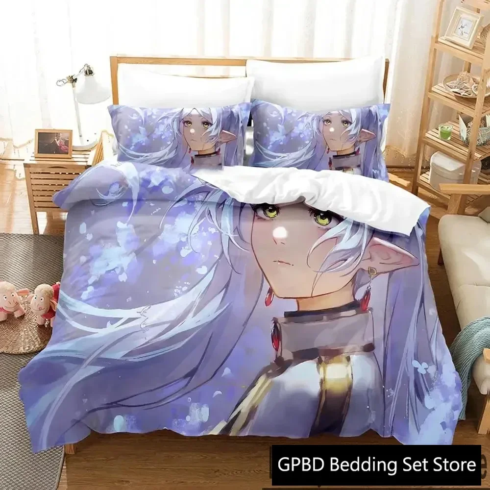 3D Print Anime Frieren Bedding Set Boys Girls Twin Queen King Size Duvet Cover Pillowcase Bed Adult Home Textileextile