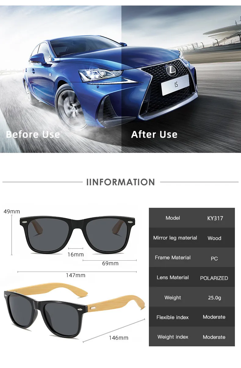 Bambusholzbeine, schwarz, verschreibungspflichtige Myopie-Sonnenbrille für Herren und Damen, Designer, quadratisch, getönte Kurzsichtigkeitsbrille, Schatten, Fahrbrille – Detail 6