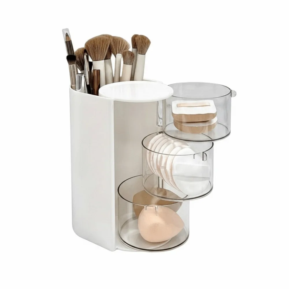 New 3-Layer Makeup Brush Holder Rotatable Space-Saving Desktop Organizer Vanity Clear Acrylic Storage for Girls