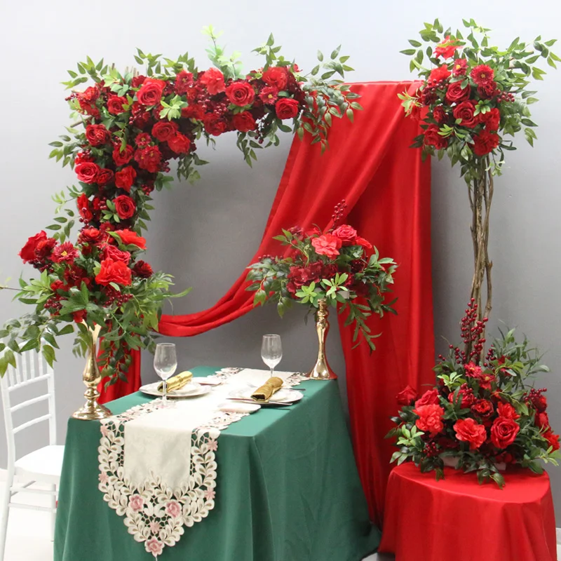 تشكيلة زهور التوت الأحمر لعيد الميلاد، جدار زهور زاوية صناعية، علامة ترحيب لحفلات الزفاف، كرة زهور للحفلات، ديكور منزلي #6