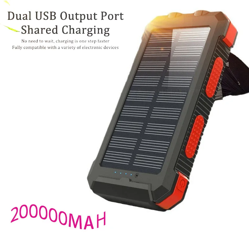 200000mah large capacity fast solar power bank fishing camping backup power portable compass