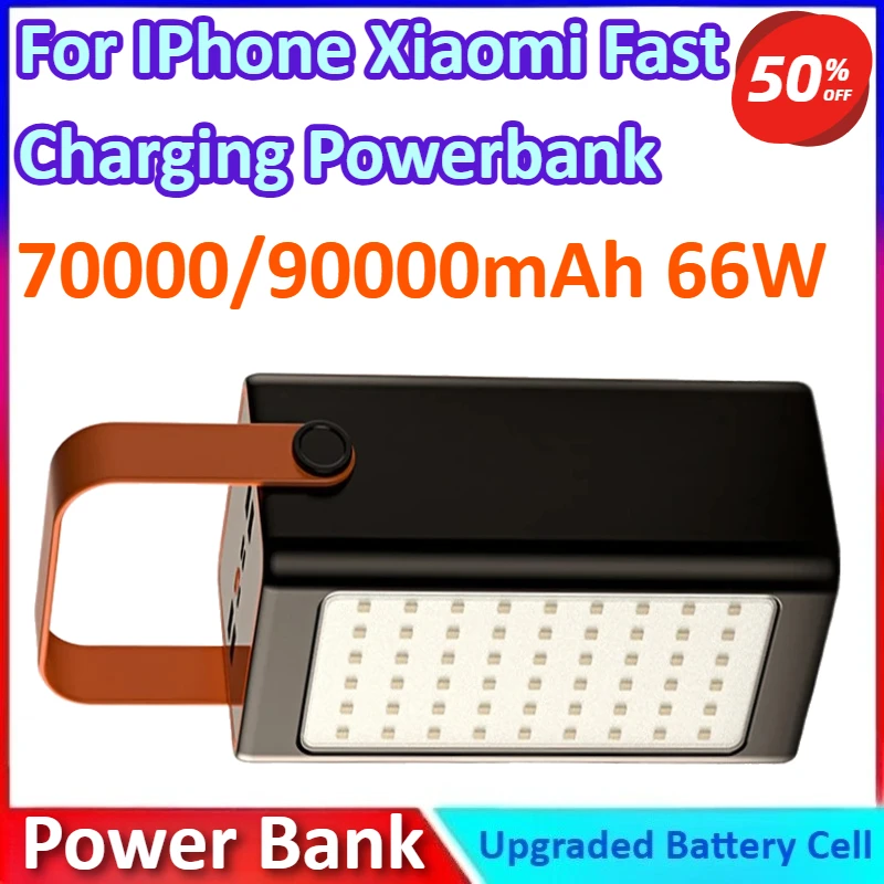 

70000/90000mAh 66W New Power Bank Powerful Large Capacity External Spare Battery for IPhone Xiaomi Fast Charging Powerbank