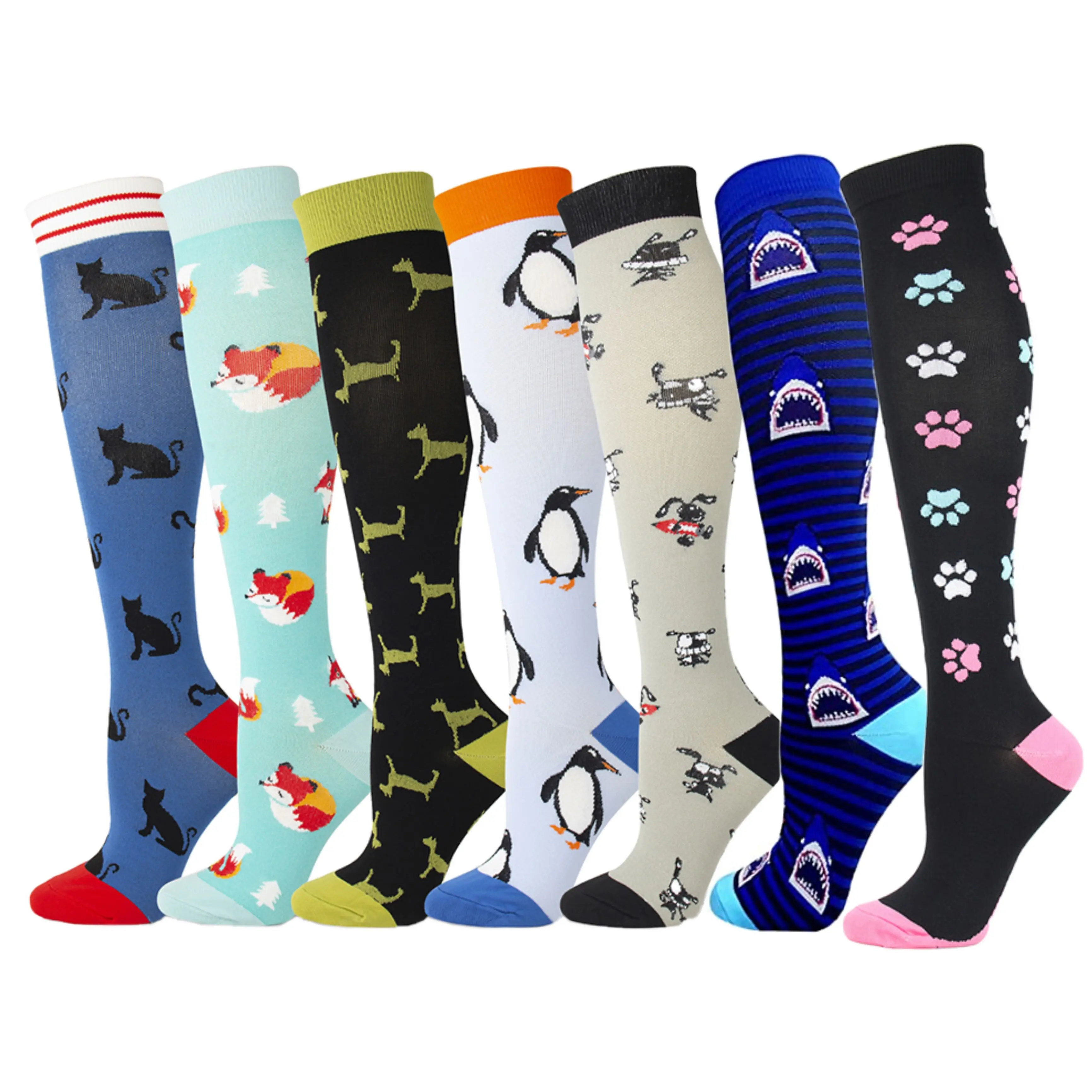 New Arrival Compression Socks Funny Fox Cat Shark Animal Prints Socks Unisex Outdoor Running Cycling Long Pressure Stockings