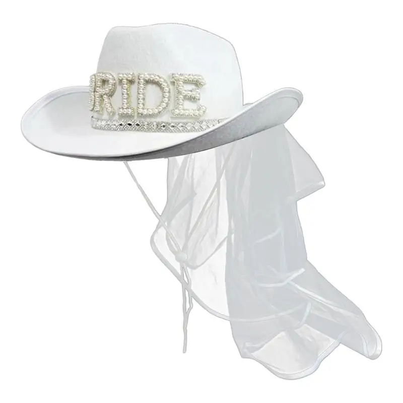 Novelty Bride Cowgirl Hat Rhinestone White Cowgirl Hat Wedding Bridal Shower Decoration 40*33*14cm Cowgirl Hat For Weddings &