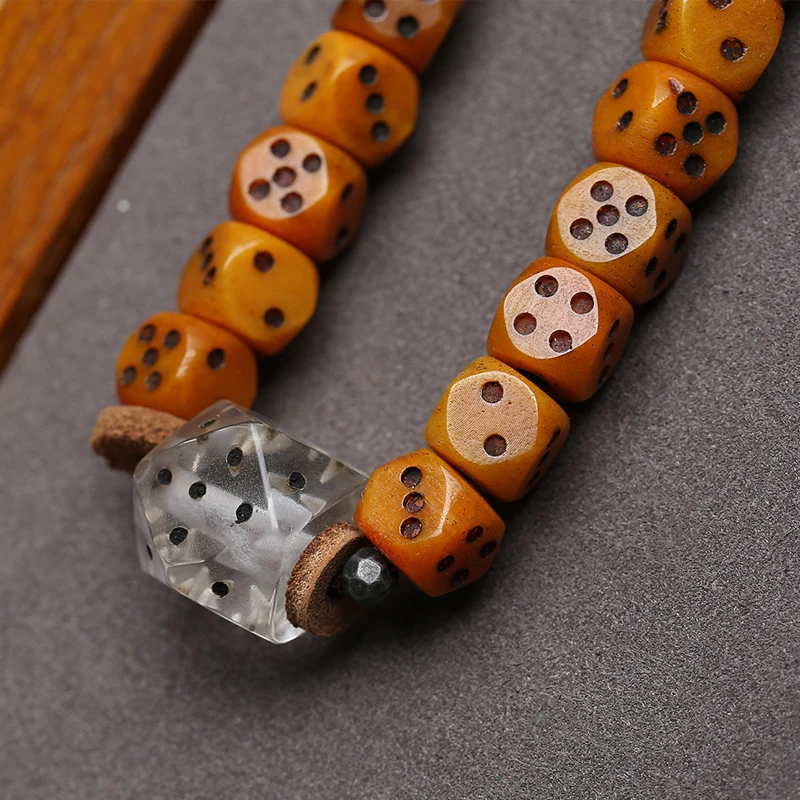 Tibetan-style engraved bone dice 108-bead multi-loop bracelet, yak bone beads, camel bone accessories