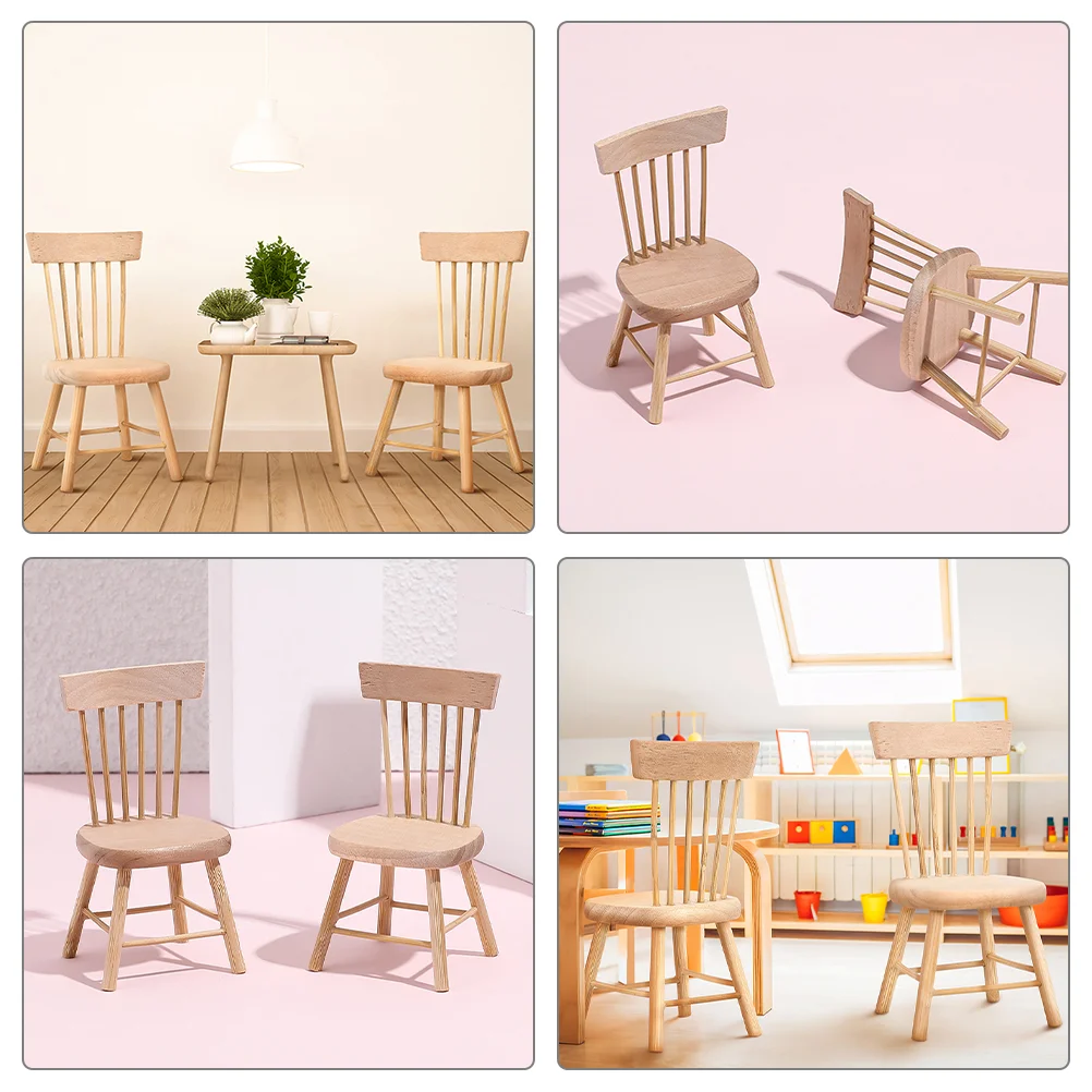 6 Pcs Dollhouse Chair Furniture Wood Mini Wooden Chairs Model Ornament Simulation Miniature