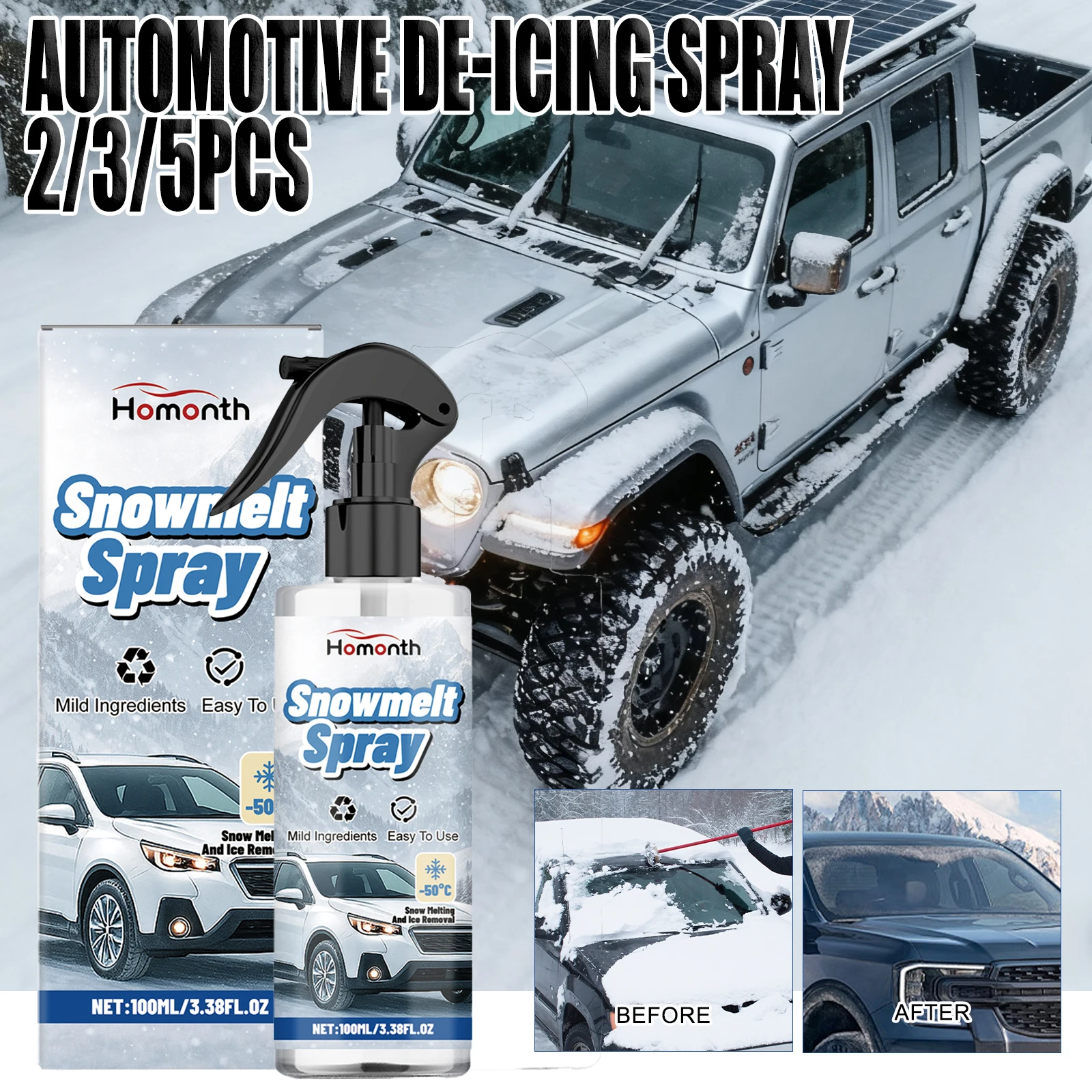 3/5 قطعة رذاذ ذوبان الثلج في السيارة مضاد للصقيع وفاصل سريع للزجاج الأمامي والفريزر حماية آمنة في الطقس البارد 100 مللي