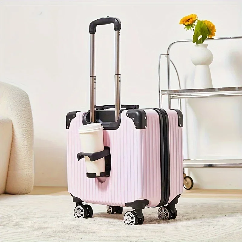 18-Inch Solid Wheeled Luggage, Business Lightweight Suitcase with Cup Holder, Thickened ABS Hard Case,Rotating Wheels