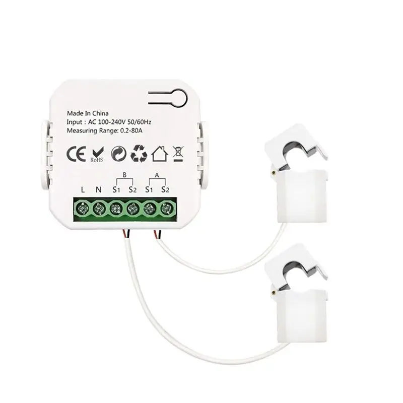 

A29F-Zigbee Wifi Energy Meter Bidirectional With Clamp Current Sensor Tuya Smart App Monitor Power 80A 240V, 2 Channels 2CT Dura