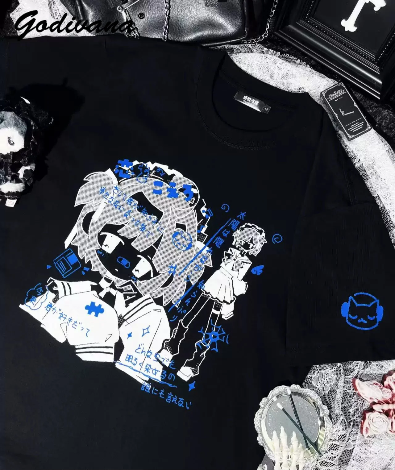 Original Pure Cotton Cute Subculture Printing Short-sleeved T-shirt Japanese Style Female Girls Anime Tee Shirts Y2k Tops