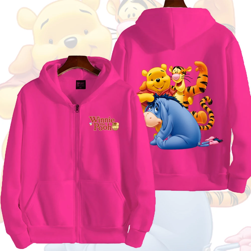Moletom com Zíper WINNIE THE POOH para Homens, Moda Nova 2026, Suéter para Mulheres, Jaquetas Oversized para Casais, Primavera e Outono