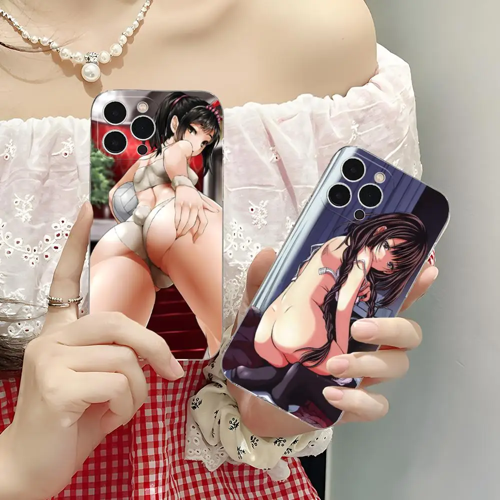 أنيمي Waifu هنتاي قضية الهاتف المحمول آيفون 16 15 14 13 12 11 X XR XS 8 6 Pro Max Plus غطاء حماية صغير واضح اللون