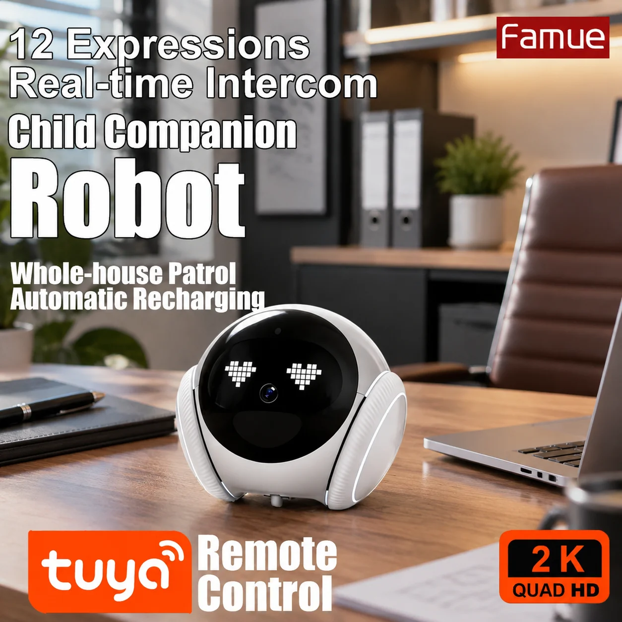 Famue Automatic Charging Robot Camera HD 2K 5G WIFI IP Camera Pet Mobile Tracking Night Vision CCTV Remote View TUYA APP Camera