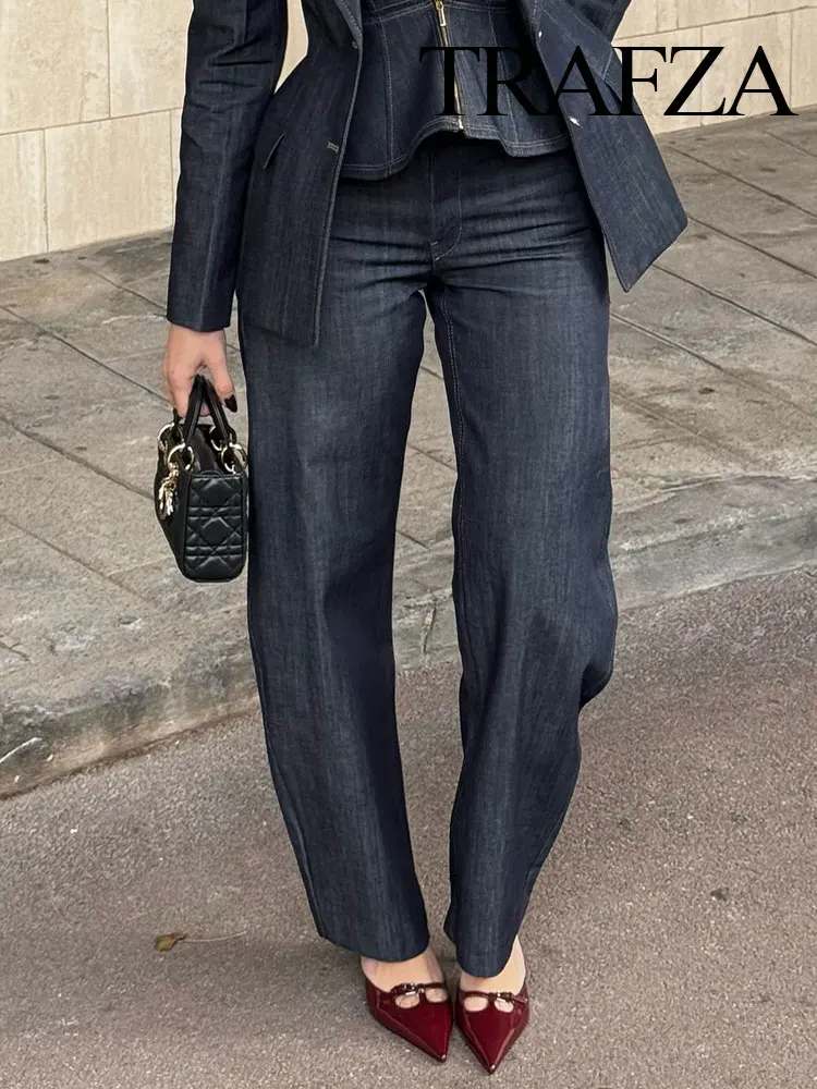 

TRAFZA 2025 весенние джинсовые брюки для женщин, новые модные свободные длинные брюки, женская универсальная уличная одежда, женские широкие джинсы