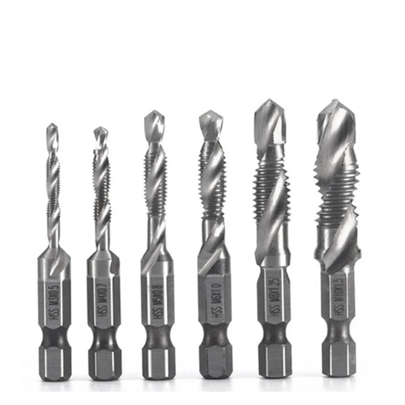 6Pcs M3 M4 M5 M6 M8 M10 High Speed Steel 4341 Titanium Plated Composite Tap Drill And Tap Integrated Machine Tap